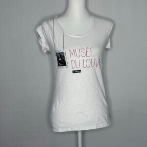 Musee du Louvre Mona Lisa Graphic Tee White M Runs Small Paris Art Shirt